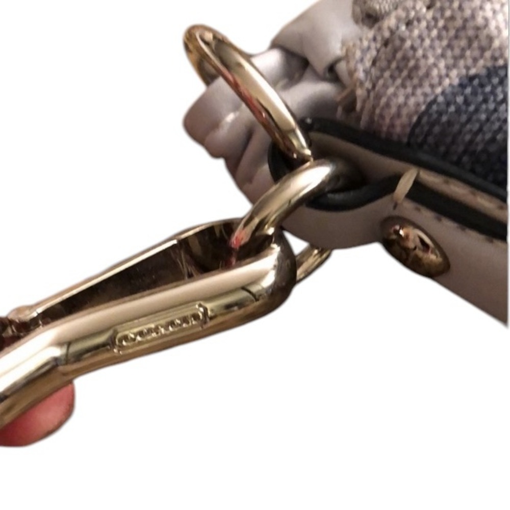 COACH OP ART shades of blue & white canvas with leather trim silver hardware - Picture 10 of 16